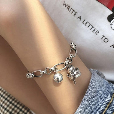 THAI SILVER Maneki Neko 'Beckoning Cat' Bell Bracelet